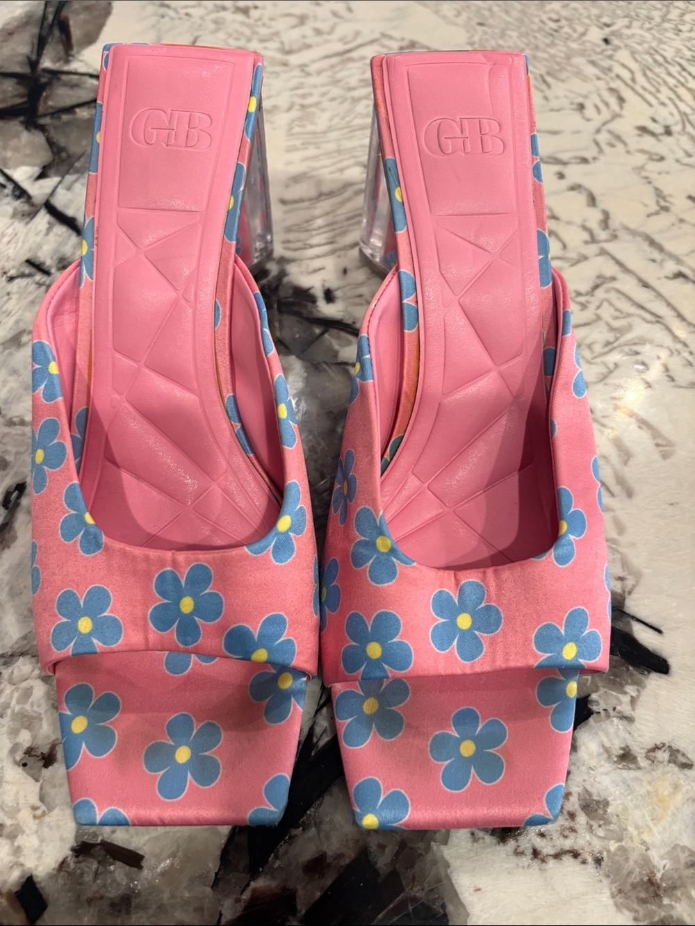 Gianni Bini Pink Slingback Heels with Blue Floral Print